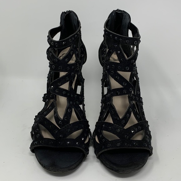 Fergalicious Strappy Black Jeweled open toe Heels - Picture 4 of 14